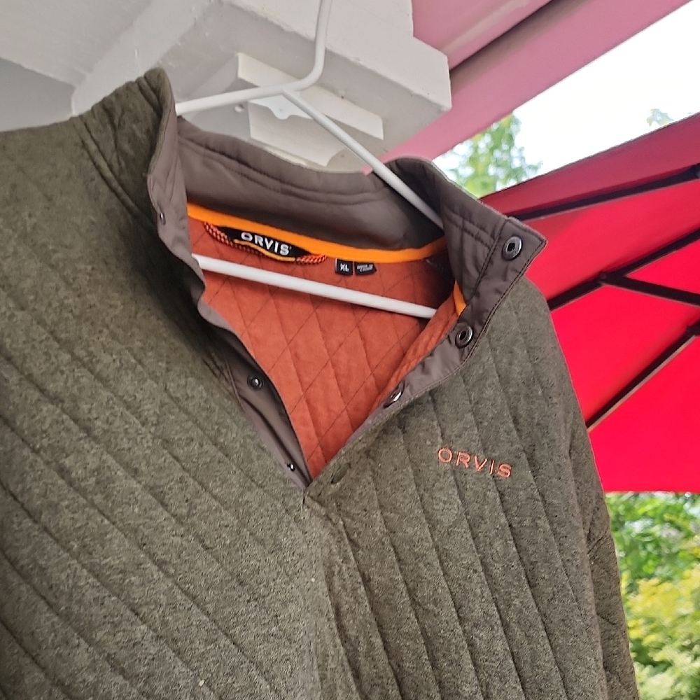 Orvis Green Quilted Jacket with Orange Trim